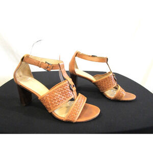 Via Spiga Brown Woven Leather T Strap Heels Sandals Women Sz 8.5 M